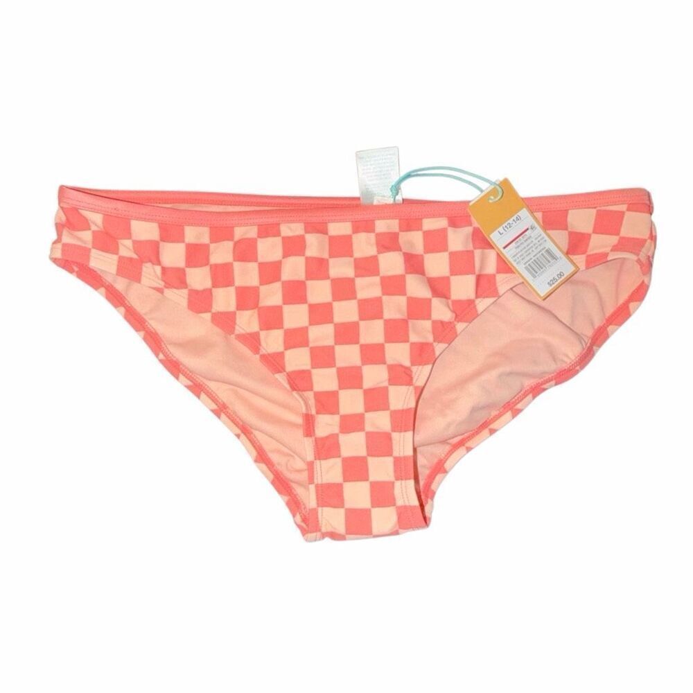 Kona Sol sz L medium coverage hipster bikini bottom swim suit pink checkerboard